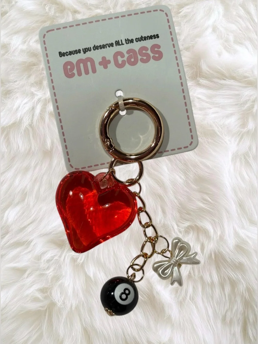 Red Heart Charm Key & Card Holder Keychain with Gold Bow Accent